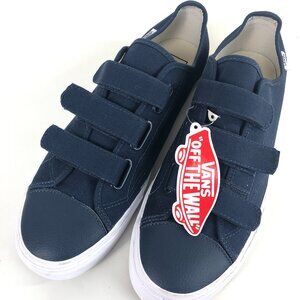 NWT Navy Vans Off the Wall 3 Straps Leather Toe Mens 10.5 Womens 12